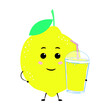 Lemon juice and cartoon lemon. Vector illustration on a white background.