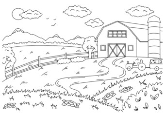 Wall Mural - Wonderful natural landscape on farm. Coloring book page for kids. Cartoon style. Vector illustration isolated on white background.