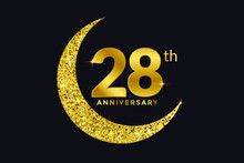Twenty Eight Years Anniversary Celebration Golden Emblem In Black Background. Number 28 Luxury Style Banner Isolated Vector.