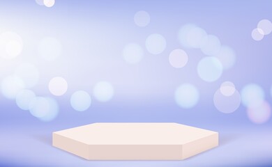 Poster - white podium template. blur effect, 3d blank pedestal on blue pastel vector background