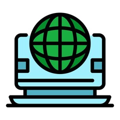 Poster - Monitor globe icon. Outline monitor globe vector icon color flat isolated
