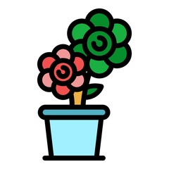 Canvas Print - Pot flower icon. Outline pot flower vector icon color flat isolated