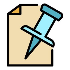 Poster - Pin paper icon. Outline pin paper vector icon color flat isolated