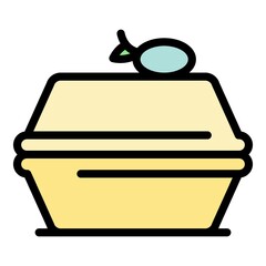 Poster - Plastic food container icon. Outline plastic food container vector icon color flat isolated