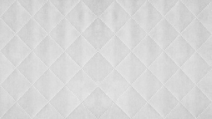 Poster - White colored seamless natural cotton linen textile fabric texture pattern, with diamond quilted, rhombic stiching.  stitched background