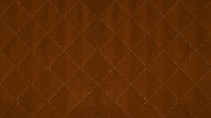 Poster - Brown caramel colored seamless natural cotton linen textile fabric texture pattern, with diamond quilted, rhombic stiching.  stitched background
