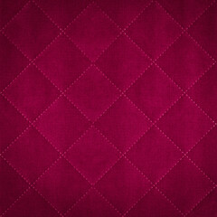 Poster - Magenta pink colored seamless natural cotton linen textile fabric texture pattern, with diamond quilted, rhombic stiching.  stitched background square