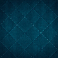 Poster - Dark blue colored seamless natural cotton linen textile fabric texture pattern, with diamond quilted, rhombic stiching.  stitched background square