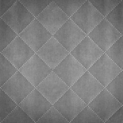 Poster - Gray grey colored seamless natural cotton linen textile fabric texture pattern, with diamond quilted, rhombic stiching.  stitched background square