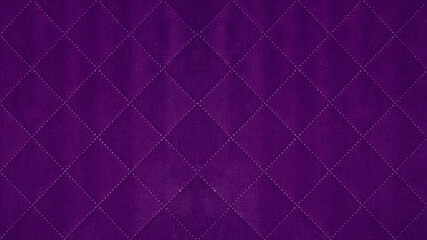 Poster - Purple colored seamless natural cotton linen textile fabric texture pattern, with diamond quilted, rhombic stiching.  stitched background
