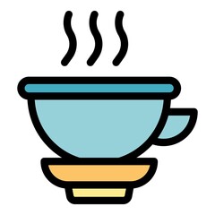 Poster - Bedroom hot coffee cup icon. Outline bedroom hot coffee cup vector icon color flat isolated