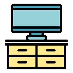Poster - Bedroom tv furniture icon. Outline bedroom tv furniture vector icon color flat isolated