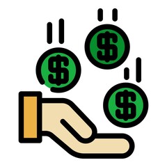 Poster - Hand dollars icon. Outline hand dollars vector icon color flat isolated