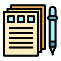 Poster - Report and pen icon. Outline report and pen vector icon color flat isolated
