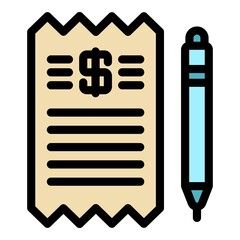 Poster - Check and pen icon. Outline check and pen vector icon color flat isolated