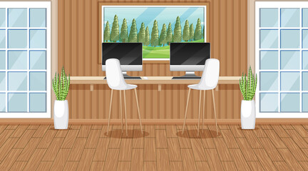 Canvas Print - Workroom scene with two computers on the table