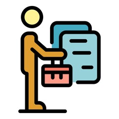 Poster - Man money benefit icon. Outline man money benefit vector icon color flat isolated