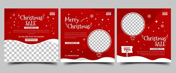 Wall Mural - Merry Christmas social media post template design collection. Editable modern square banner with snowflakes decoration. Usable for social media post, card, banner, and website.