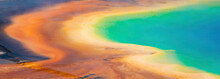 Aerial Shot Of Colorful Hot Springs Of The Grand Prismatic Spring At The Yellowstone National Park