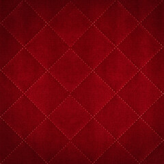 Aufkleber - Red colored seamless natural cotton linen textile fabric texture pattern, with diamond quilted, rhombic stiching.  stitched background square