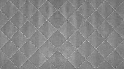 Poster - Gray grey colored seamless natural cotton linen textile fabric texture pattern, with diamond quilted, rhombic stiching.  stitched background