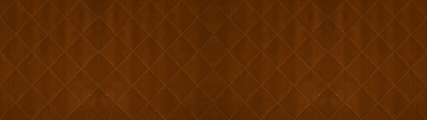 Poster - Brown caramel colored seamless natural cotton linen textile fabric texture pattern, with diamond quilted, rhombic stiching.  stitched background banner panorama