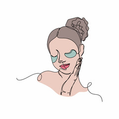 Wall Mural - Vector continuous one single line drawing icon of woman conception of a beautiful cosmetics in silhouette on a white background. Linear stylized.