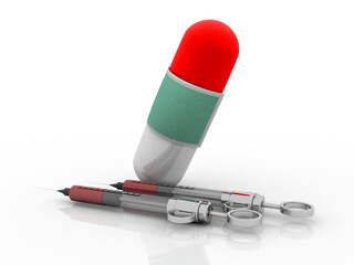 3D illustration Syringe with pill
