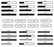 © Evi - A set of black and white download progress icons, a speed indicator showing the status of a file download from the Internet. Application interface button template for games, sites. Vector illustration