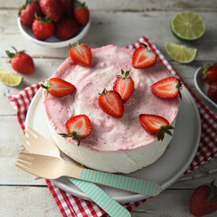 Poster - Traditional homemade strawberry lime cheesecake