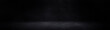 © theevening - Panorama of black concrete floor and wall  backgrounds, dark room, use for display products.
