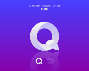 Poster - Vector abstract, origami style colorful blue gradient unique and handmade idea logo template with the letters Q. Modern networking flat material design elements 3D.