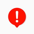 Exclamation mark icon. Red speech bubble with exclamation mark. Red attention icon. Vector