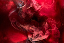 Red Black Pigment Swirling Ink Abstract Background, Liquid Smoke Paint Underwater