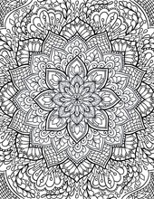 Ornamental Mandala Adult Coloring Book Page. Zentangle Style Coloring Page. Arabic, Indian Ornament.