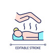Reiki massage RGB color icon. Alternative medicine. Manipulating energy flow. Japanese technique. Non-invasive treatment. Isolated vector illustration. Simple filled line drawing. Editable stroke