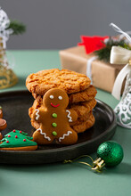 Christmas Concept Still Life With Gingerbread Men And Cookies
