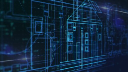 cad software concept, house blueprint, futuristic interface, background animation (3d render)