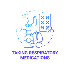 Poster - Taking respiratory medications blue gradient concept icon. Pulmonary rehabilitation abstract idea thin line illustration. Illness prevention, treatment. Vector isolated outline color drawing