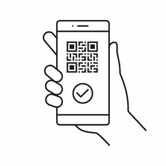 Vaccination QR code icon. Digital health passport. Electronic certificate with QR code on phone screen.