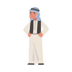 Wall Mural - Arab Man Standing in Traditional Muslim Dress and Long Flowing Garment Vector Illustration