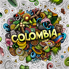 Sticker - Colombia hand drawn cartoon doodle illustration. Funny Colombian design.