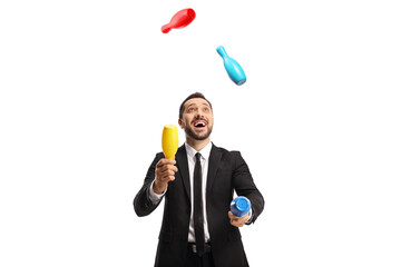 Sticker - Happy businessman juggling with clubs