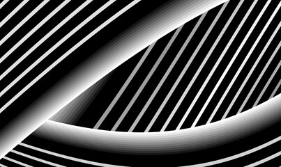 Wall Mural - Monochrome stripes lines stacked on a black background. Aspiring twist and intertwine with each other volume monochrome striped lines. Optical illusion. Vector illustration EPS10