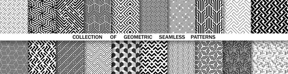 Aufkleber - Geometric set of seamless black and white patterns. Simple vector graphics