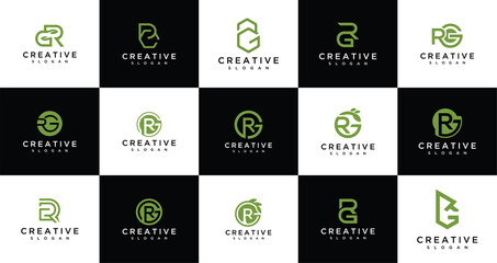 Set of creative GR/RG monogram letter logo design templates. Logos can be used to build a company.