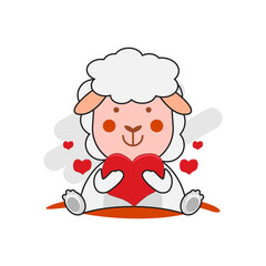 Wall Mural - Cute cartoon illustration sheep holding heart design vector