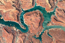 Colorado River, Lake Powell And Trachyte Canyon Looking Down Aerial View From Above – Bird’s Eye View Colorado River, Utah, USA