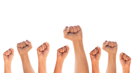 Hand of people arm raising up showing power strong isolated on white background