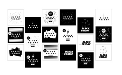 Black Friday Sale banner, Social Media Story vertical design set in black and white, minimal style. Holiday savings and celebrations. | BLACK FRIDAY up to 50% off | vector illustration web digital 